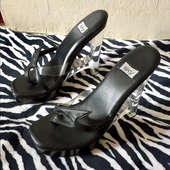 Eclectic SKY designer brand black clear lucite slideon heels 7M - Picture 4 of 7